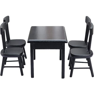 Black Chairs 5Pcs Miniature Table and Chairs Mini Dining Table Set for 4 Doll House Miniature Furniture and Accessories Furniture