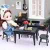 Black Chairs 5Pcs Miniature Table and Chairs Mini Dining Table Set for 4 Doll House Miniature Furniture and Accessories Furniture view 3