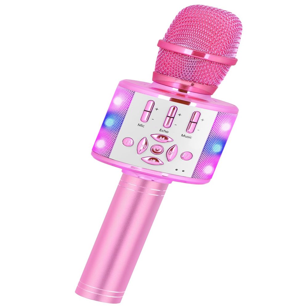 Amazmic Toys for Girls, Kids Karaoke Microphone Toddler Microphone for Kids with Lights, for Girls, Birthday Party Boys Toy Age 3 4 5 6 7 8+(Light Pink)