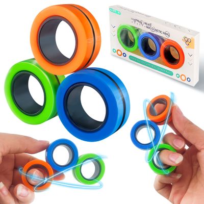 Dermasy Magnetic Rings Fidget Toy 3 PCS Set Novelty Fidget Toys for Stress and Anxiety Relief Great Gift for Teens Kids Adults with OCD ADHD Autistc (3Pcs Multicolor (New))