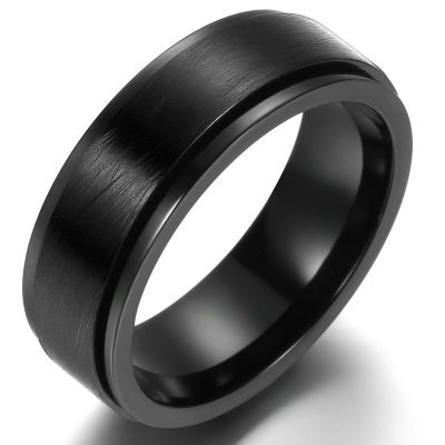 Adreamz 8mm Black Brushed 316L Stainless Steel Spinner Anxiety Fidget Ring For Men Women Comfort Wedding Band 10.5