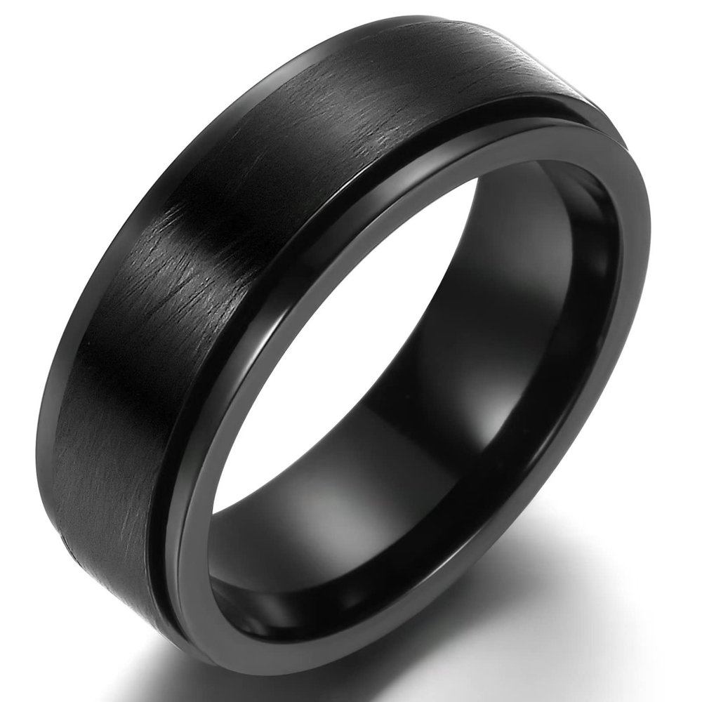 Adreamz 8mm Black Brushed 316L Stainless Steel Spinner Anxiety Fidget Ring For Men Women Comfort Wedding Band 10.5