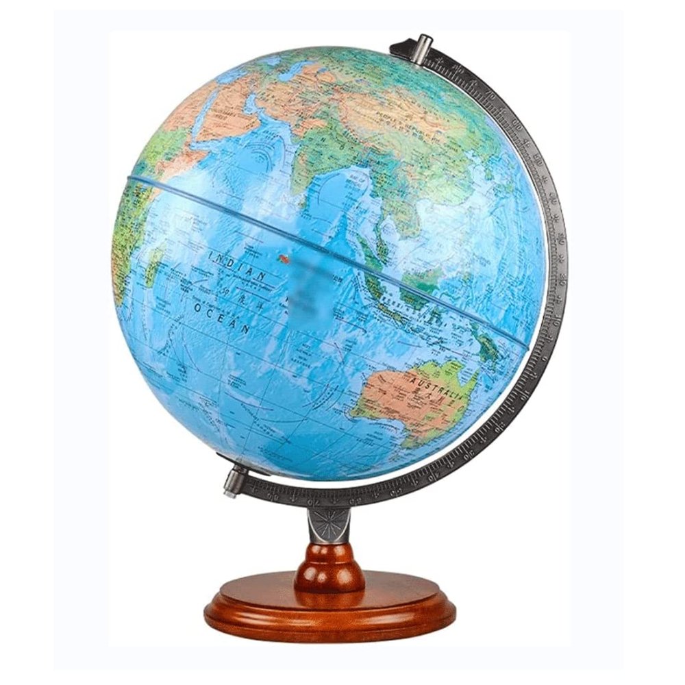 OLOTU Globe Classic Newest Embossed World Globe with Wood Base Rustic Decorative Desktop Globe Geographical Globe Kids Globe 12.5 Inch Globe for Decor