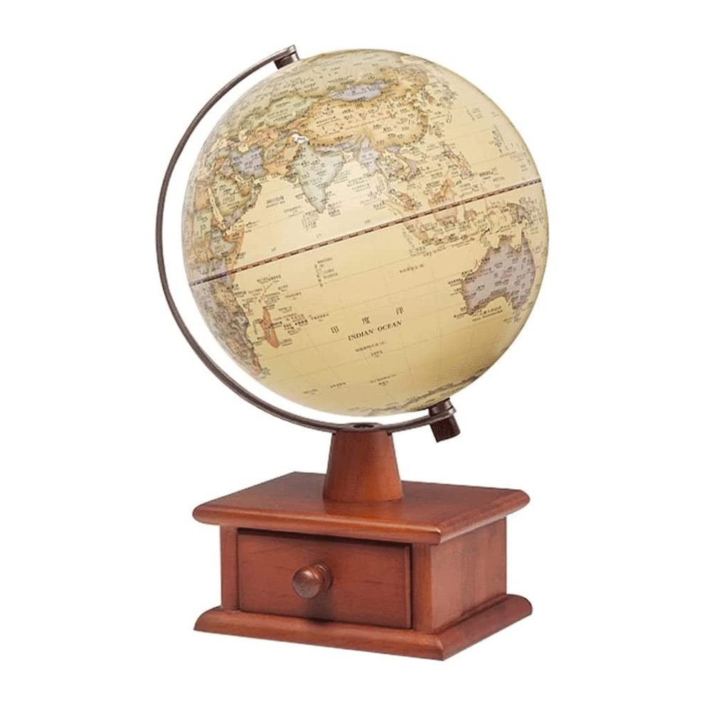 OLOTU Globe Geographical World Earth Ceremony with A Wooden Rack Children to Light Up The World Gecest, Retro World Globally 20 Cm /7.8 Inches Globe for Decor