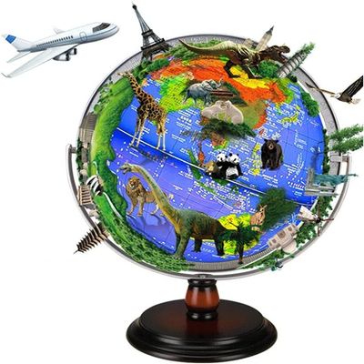 OLOTU Globe Newest World Globe 3D Stereo Lighting Kids Adult Globe Lights World Globe with Wooden Stand 32cm/12.5" Globe for Decor