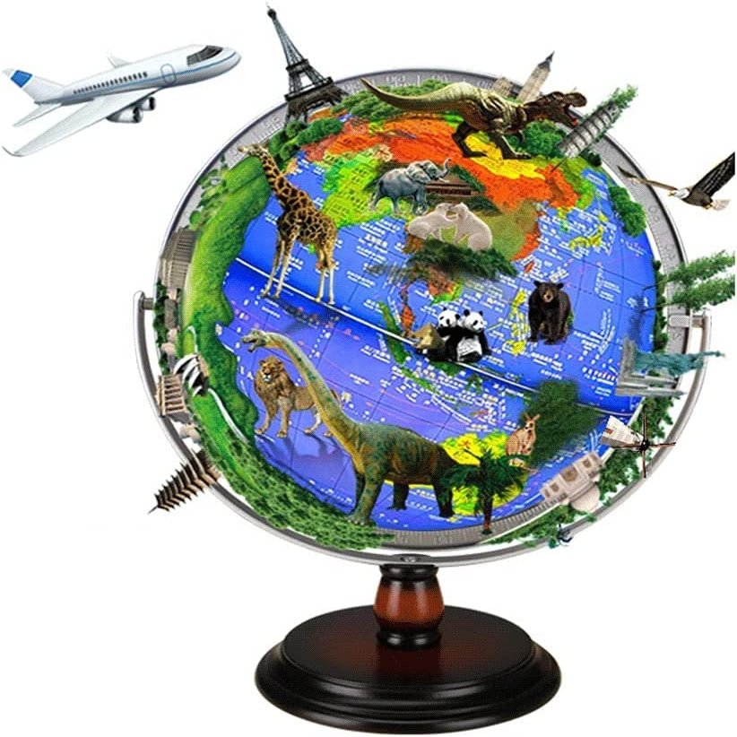 OLOTU Globe Newest World Globe 3D Stereo Lighting Kids Adult Globe Lights World Globe with Wooden Stand 32cm/12.5" Globe for Decor