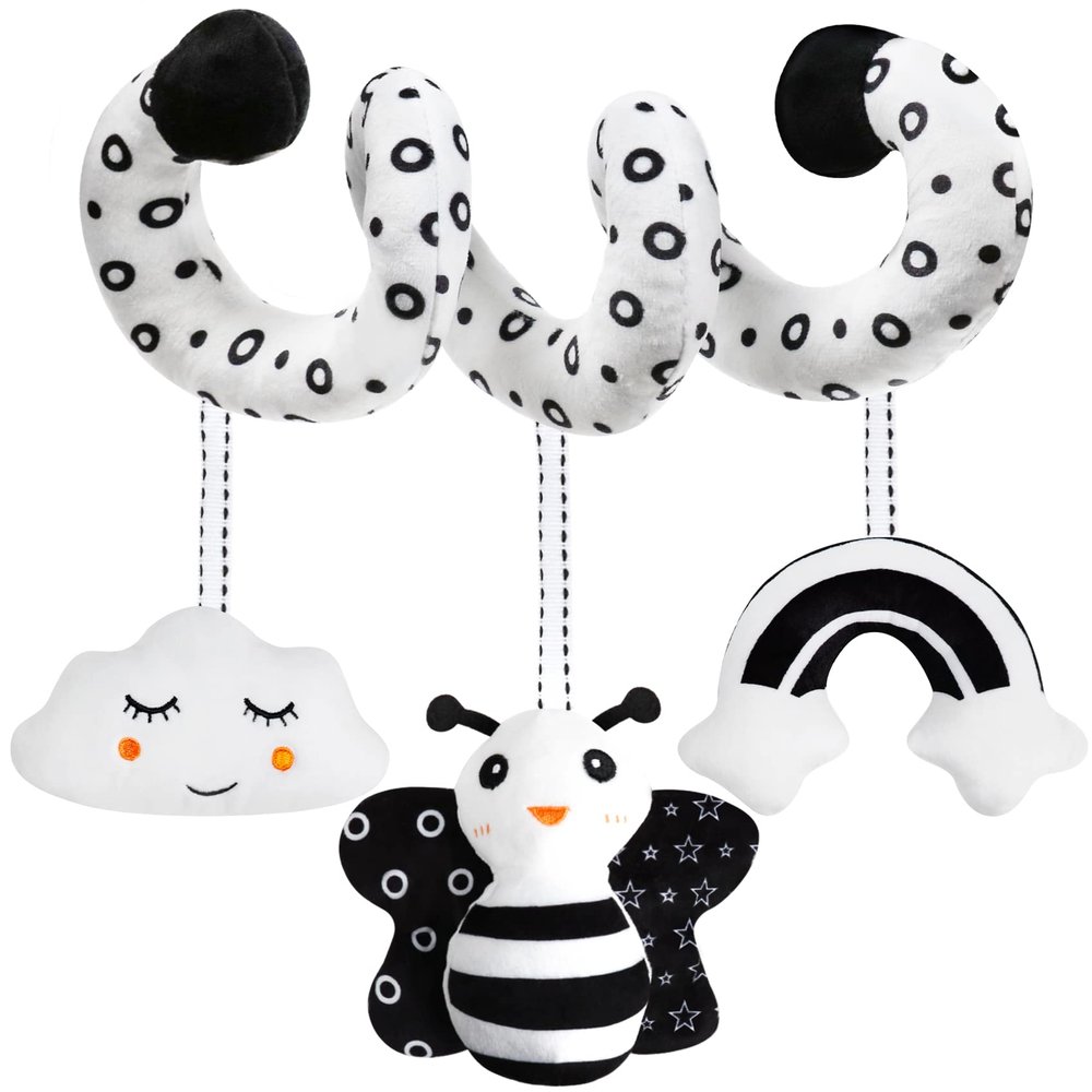 GKDOMS Baby Spiral Hanging Stroller and Car Seat Toys Black and White High Contrast Sensory Toy Newborn Plush Activity Toys Party Favors Quality Gifts for Baby Shower Valentine's-BEE