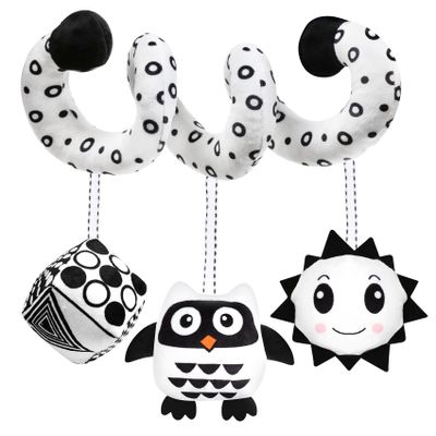 GKDOMS Baby Spiral Hanging Stroller and Car Seat Toys Black and White High Contrast Sensory Toy Newborn Plush Activity Toys Party Favors Quality Gifts for Baby Shower Valentine's-OWL