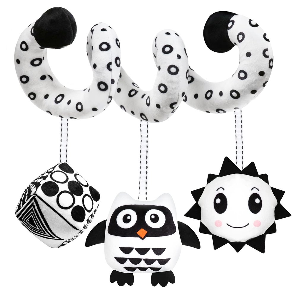 GKDOMS Baby Spiral Hanging Stroller and Car Seat Toys Black and White High Contrast Sensory Toy Newborn Plush Activity Toys Party Favors Quality Gifts for Baby Shower Valentine's-OWL