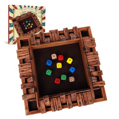 GOTHINK 1-4 Player Shut The Box Dice Game, 11.5-inch Wooden Board Table Math Game with 10 Dices - Math & Decision Skills for Adults/Kids, Perfect for Home Class Parties & Pubs - Classic Tabletop Fun