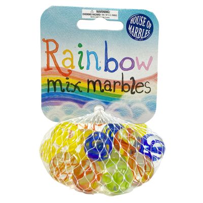 House of Marbles Rainbow Mix Net Bag of Marbles - 21-Piece Colorful Glass Marble Set with Varied Rainbow Colors, Patterns & Finishes, 20 Player Marbles & 1 Larger Shooter