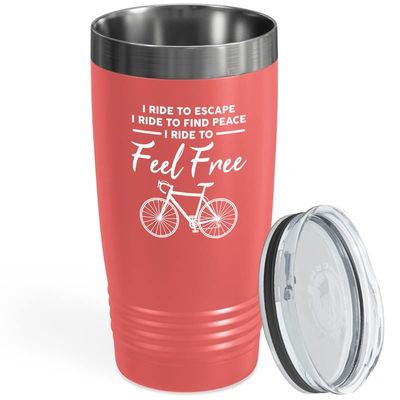 Cycling Coral Viking Tumbler 20oz - I Ride To Escape - Bike Lovers Sport Hobby Biking Outdoor Activity Rider Funny Mountain Off Road Uncle