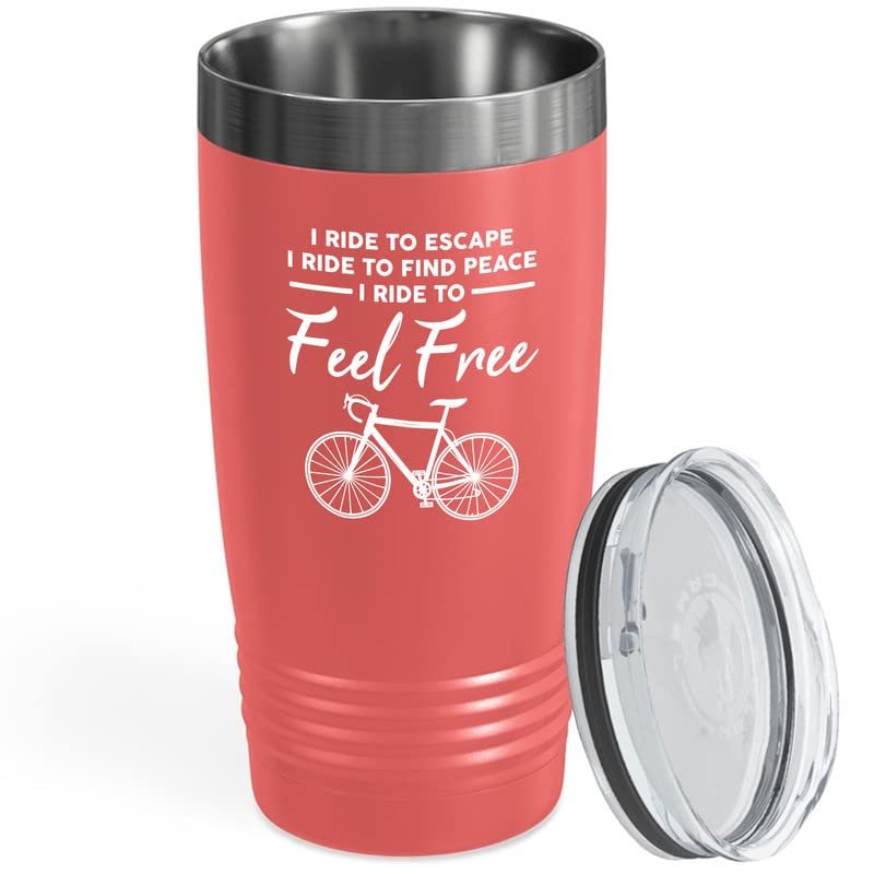 Cycling Coral Viking Tumbler 20oz - I Ride To Escape - Bike Lovers Sport Hobby Biking Outdoor Activity Rider Funny Mountain Off Road Uncle