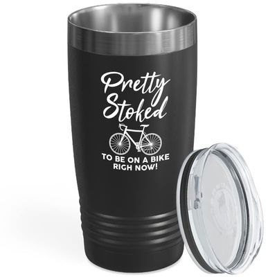 Cycling Black Viking Tumbler 20oz - Pretty Stoked To Be - Bike Sport Hobby Biking Outdoor Activity Rider Funny Mountain Workout Off Road Uncle