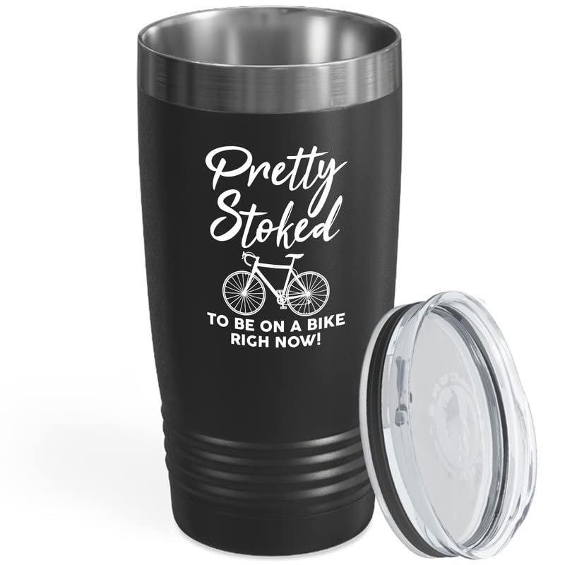 Cycling Black Viking Tumbler 20oz - Pretty Stoked To Be - Bike Sport Hobby Biking Outdoor Activity Rider Funny Mountain Workout Off Road Uncle