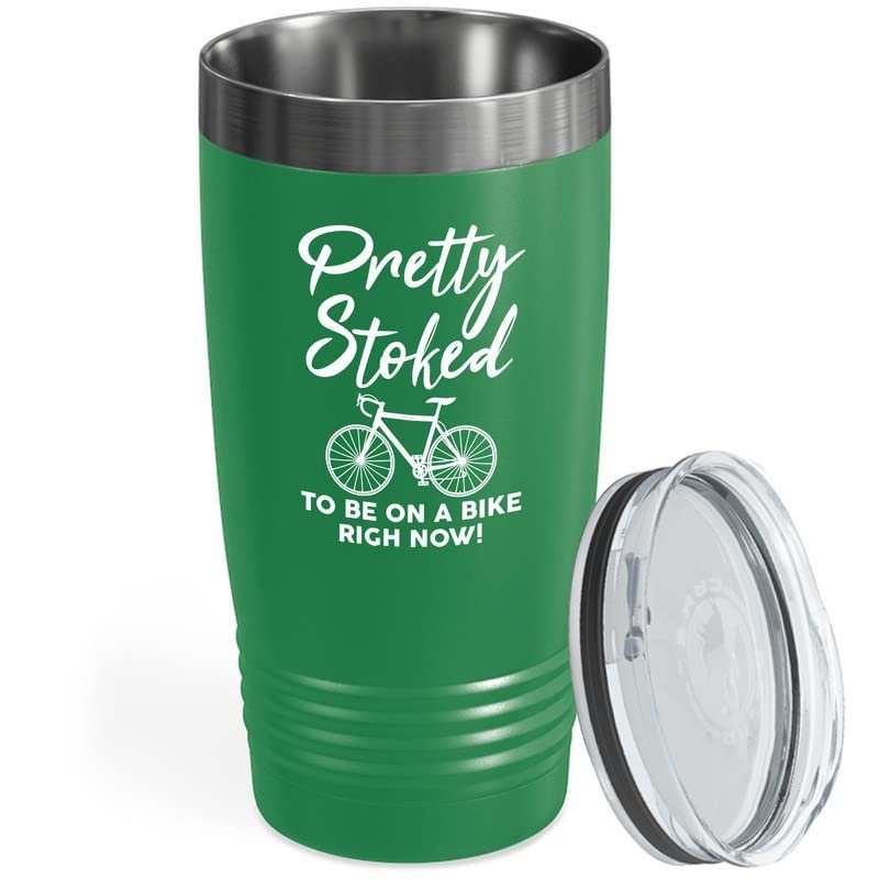Cycling Green Viking Tumbler 20oz - Pretty Stoked To Be - Bike Sport Hobby Biking Outdoor Activity Rider Funny Mountain Workout Off Road Uncle
