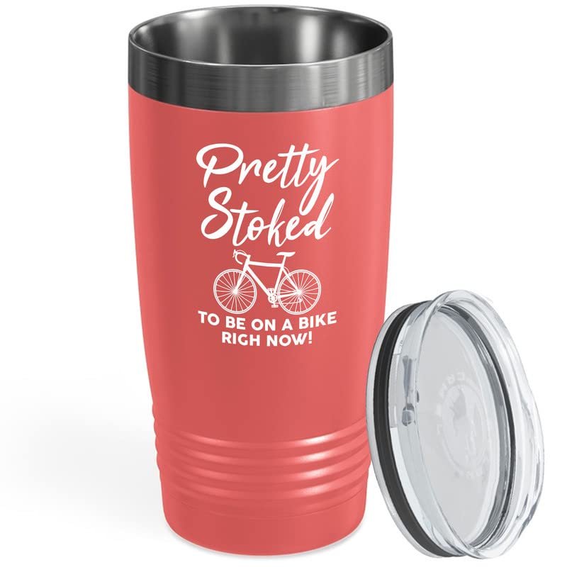 Cycling Coral Viking Tumbler 20oz - Pretty Stoked To Be - Bike Sport Hobby Biking Outdoor Activity Rider Funny Mountain Workout Off Road Uncle