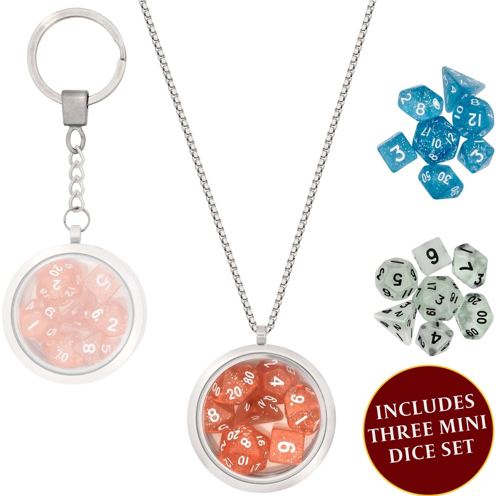 LYNX DND Dice Set Locket/Keychain - 3 Polyhedral Mini Dice Sets Included - Perfect RPG/Dungeons & Dragons (D&D) Accessories Gifts. Tiny/Micro Red, Blue & Clear Set have D20 D12 D10 D8 D6 Sided Dice.