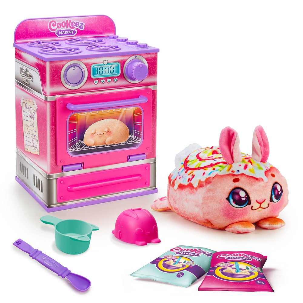 Cookeez Makery Cinnamon Treatz Oven Interactive Bake & Reveal Oven Playset with Mystery Scented Plush (Cinnamon Pooch, Fondant Feline, or Strawberry Swirl), Mixing Tools, Dough, & Accessories, 5+
