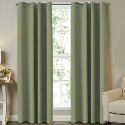 Turquoize Bedroom Blackout Curtains Panels Noise Reducing Thermal Insulated Solid Ring Top Blackout Window Curtains/Drapes, Energy Saving Nursery Curtains, 2 Panels, 52" W x 84" L, Sage