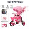 JMMD 8 in 1 Tricycle Stroller with Push Handle, Foldable Trike with 360 Swivel Seat, Reclining Backrest, All-Terrain Wheels, Dual Brakes, Canopy & Storage, Gift for Kids 18 Months to 5 Years, Pink view 3