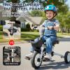 JMMD 8 in 1 Tricycle Stroller with Push Handle, Foldable Trike with 360 Swivel Seat, Reclining Backrest, All-Terrain Wheels, Dual Brakes, Canopy & Storage, Gift for Kids 18 Months to 5 Years, Gray view 4