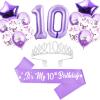 10th Birthday Decorations for Girls, Lavender Glitter Birthday sash, Silver 10th Bday Crown, Lavender No.10 and Star Aluminum Foil Balloon, Happy Bday Latex Balloons view 1