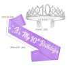 10th Birthday Decorations for Girls, Lavender Glitter Birthday sash, Silver 10th Bday Crown, Lavender No.10 and Star Aluminum Foil Balloon, Happy Bday Latex Balloons view 2