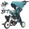 JMMD 8 in 1 Tricycle Stroller with Push Handle, Foldable Trike with 360 Swivel Seat, Reclining Backrest, All-Terrain Wheels, Dual Brakes, Canopy & Storage, Gift for Kids 18 Months to 5 Years, Green view 1