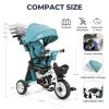 JMMD 8 in 1 Tricycle Stroller with Push Handle, Foldable Trike with 360 Swivel Seat, Reclining Backrest, All-Terrain Wheels, Dual Brakes, Canopy & Storage, Gift for Kids 18 Months to 5 Years, Green view 3