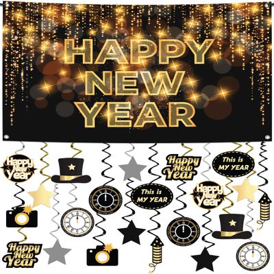 KatchOn, XtraLarge Happy New Year Banner - Pack of 30 | Happy New Year Hanging Swirls, Happy New Year 2024 | 2024 New Years Eve Party Supplies | New Years Hanging Decor for New Years Eve Decor 2024