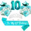 10th Birthday Decorations for Girls - Teal Glitter Double Digits Sash & Crown, Teal Number 10 & Star Foil Balloons, Happy Birthday Latex Balloons for 10 Year Old Girl Party Decorations view 1