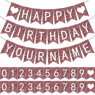 Meanplan 124 Pcs DIY Letter Banner Glitter Customizable Banner Reusable Happy Birthday Party Banner Decor Including 110 Letters and Numbers 5 Rope for Men Women Bunting Baby Shower Birthday Party