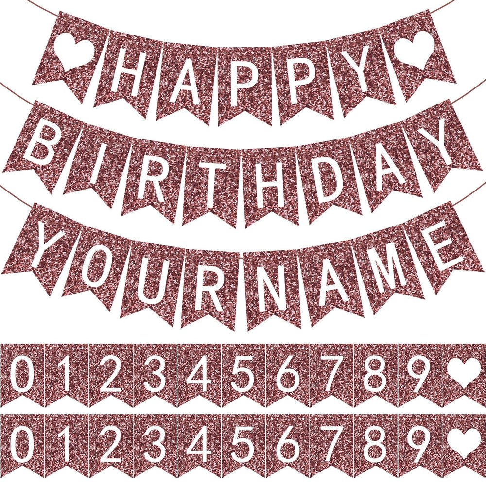 Meanplan 124 Pcs DIY Letter Banner Glitter Customizable Banner Reusable Happy Birthday Party Banner Decor Including 110 Letters and Numbers 5 Rope for Men Women Bunting Baby Shower Birthday Party