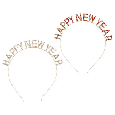 FOMIYES 2pcs Happy Year Headbands for Women Sparkly Year Hair Accessories Festive Party Headdress for Celebrations Festivals Includes Designs