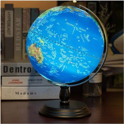 OLOTU Globe Newest World Globe Glowing World Globe 3D Raised Relief Topographic Geo Globe with Ar and Black Wooden Base Hd Map Globe for Decor