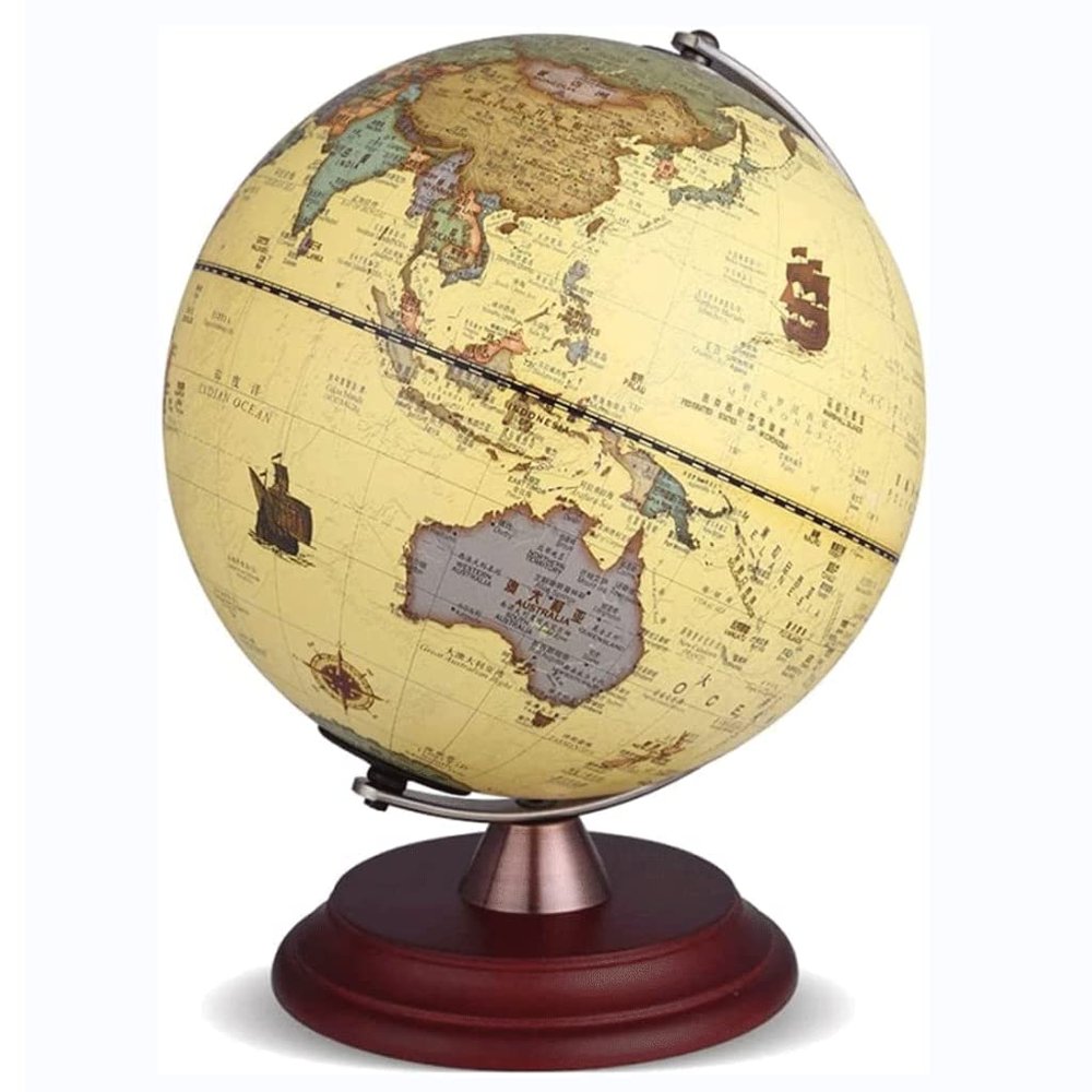 OLOTU Globe Newest Retro World Globe Led Rustic Decorative Desktop Globe Rotating Earth Geographical Globe Wooden Base Globe 9.8 Inch Globe for Decor