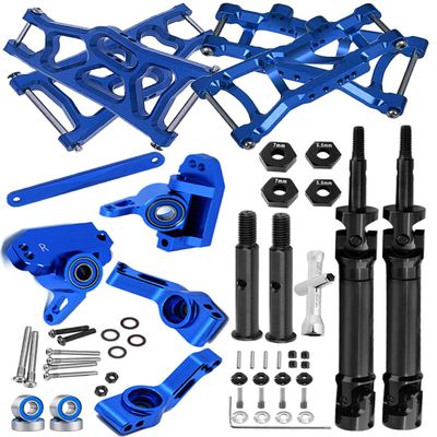 hopsupRC RC Stainless Steel Drive Shaft CVD Axles Upgrades Part for 1/10 Rustler/Stampede VXL 2WD,Alloy Suspension A Arm,Aluminum Caster Block & Steering Blocks & Rear Stub Carriers,Navy Blue
