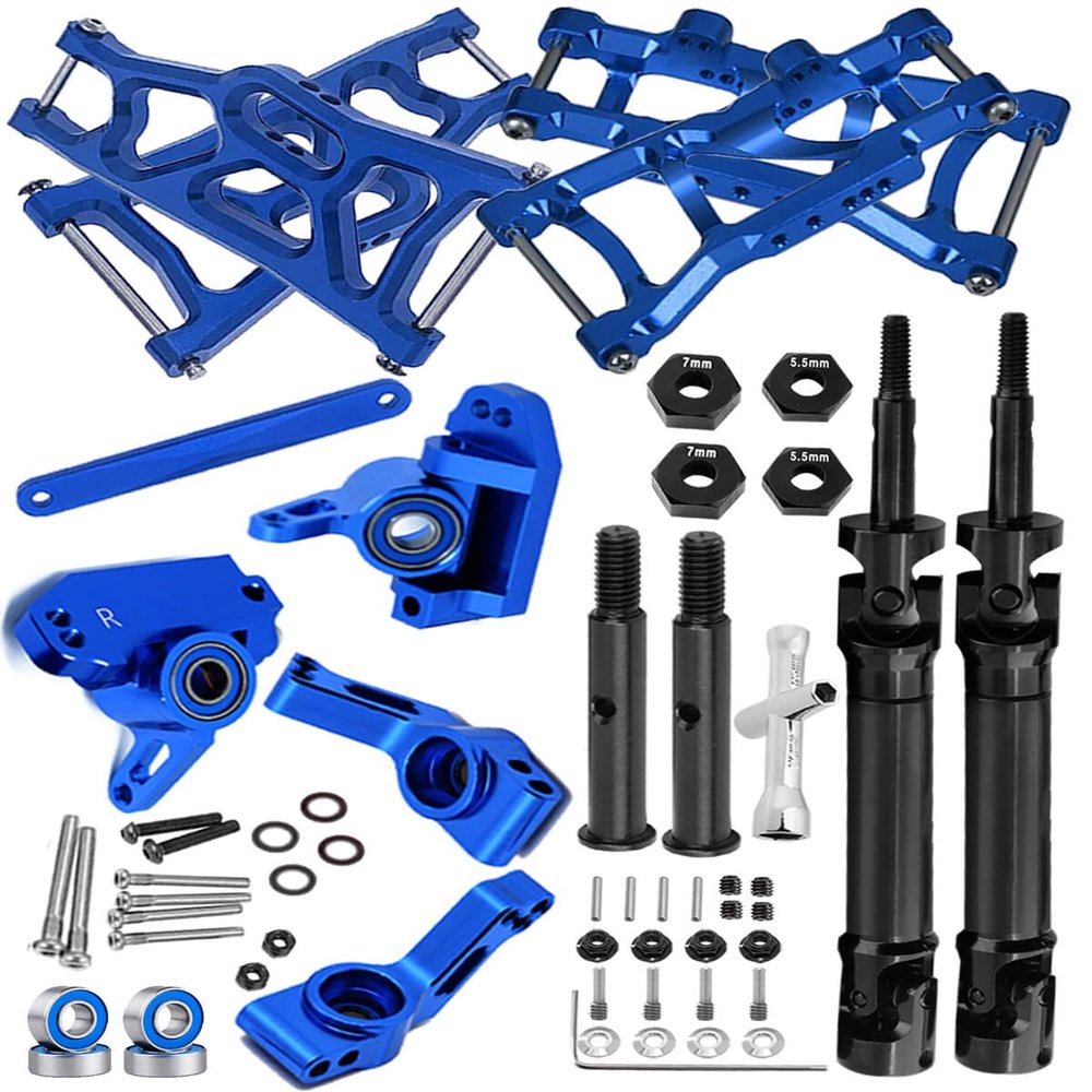hopsupRC RC Stainless Steel Drive Shaft CVD Axles Upgrades Part for 1/10 Rustler/Stampede VXL 2WD,Alloy Suspension A Arm,Aluminum Caster Block & Steering Blocks & Rear Stub Carriers,Navy Blue