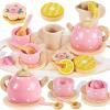 BUYGER Kids Wooden Tea Party Set for Little Girls Toddler Pretend Play Food Kitchen Accessories Princess Birthday Gifts for Ages 3 4 5 Years Old view 1