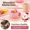 BUYGER Kids Wooden Tea Party Set for Little Girls Toddler Pretend Play Food Kitchen Accessories Princess Birthday Gifts for Ages 3 4 5 Years Old view 2