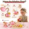 BUYGER Kids Wooden Tea Party Set for Little Girls Toddler Pretend Play Food Kitchen Accessories Princess Birthday Gifts for Ages 3 4 5 Years Old view 3