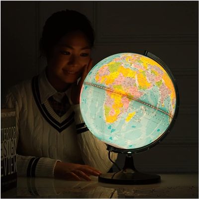 OLOTU Globe Newest Large World Globe with Stand and Magnifying Glass Lighting World Globe Educational Geographical Globe 12.5 Inch Diameter Globe for Decor
