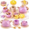 BUYGER Kids Wooden Tea Party Set for Little Girls Toddler Pretend Play Food Kitchen Accessories Princess Birthday Gifts for Ages 3 4 5 Years Old view 1