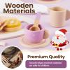BUYGER Kids Wooden Tea Party Set for Little Girls Toddler Pretend Play Food Kitchen Accessories Princess Birthday Gifts for Ages 3 4 5 Years Old view 2