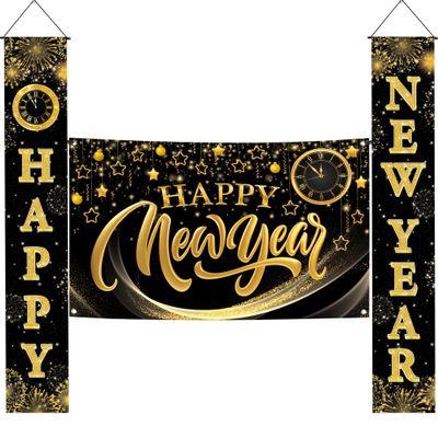 KatchOn, XtraLarge Happy New Year Banner - Happy New Year Door Banner | New Years Eve Banner for New Years Eve Party Supplies 2025 | Happy New Years Backdrop for New Years Decorations 2025 | NYE Decor