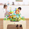 KRAND Kid's All-in-One Activity Play Table with 290 Building Bricks and 30-Piece Wooden Train Set Railway,Cars,Track and Accessories for Toddlers Boys and Girls Children's Toy Playset Game Desk view 3