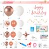 115pcs Rose Gold Birthday Party Decorations for Women Girls Kids, Happy Birthday Banner+Rose Gold White Confetti Metallic Balloons Garland Arch Kit+Circle dots Garland+Pump+Complete Accessories view 2