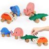 TOWO Wooden Cars for Toddlers - Animals on Wheels - Vehicles Sensory Grasping Motor Skill Toy Push and Go First Trucks for Baby 12 Months 1 Year Old view 2
