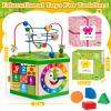 Wooden Activity Cube for 12-18 Month, 1 Year old Boys & Girls, 7-in-1 STEM Montessori Early Developmental Learning Toys for Kids Aged 1-2, Ideal 1st Birthday Gift Toys for Baby, Toddlers (Pink) view 2